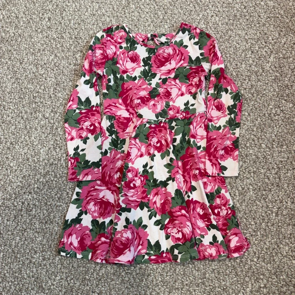 Childrens Place Girls Pink Rose Floral Long Sleeve Skater Dress Size Size 7/8